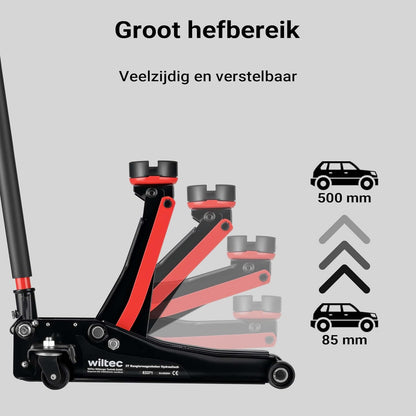 XPOtool autokrik 3 ton manoeuvreerkrik hydraulische krik hoogte 85-500 mm met dubbele zuiger