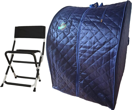 CHI-ENTERPISE Tourmaline Infrared Sauna XL Deluxe in Dark Blue Portable Folding Sauna for One Person Including Folding Chair | 107x96x85 | 1000 Watt - QUORE