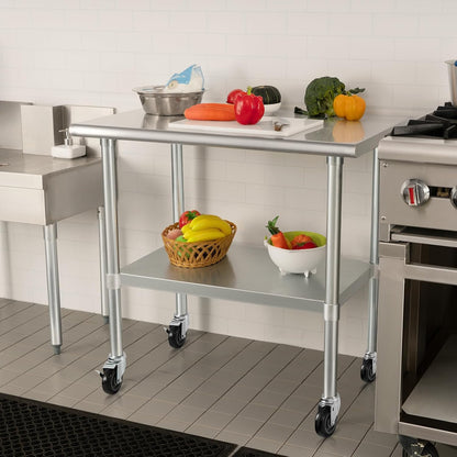 HARDURA Roestvrij Staal Tafel met Wielen 61×91 cm Rollen Zware Duty Commercieel Voedselbereidingstafels met Onderkast en Gegalvaniseerde Benen voor Restaurant Keuken Bar Hotel en Garages
