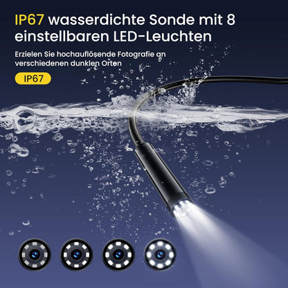 Maxpow Endoscoopcamera met licht, 1920 HD 8 ledverlichting, waterdichte IP67-endoscoop voor Android- en iOS-smartphones, semi-rigide kabelinspectiecamera voor autoreparatie, ventilatiebuizen