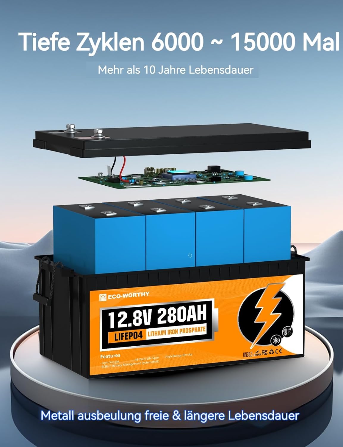Lithiumaccu – Lithium Batterij – LiFePO4 Accu – 12V Accu – 280Ah Accu – Bluetooth Monitoring – 200A BMS Met Lage Temperatuur Bescherming