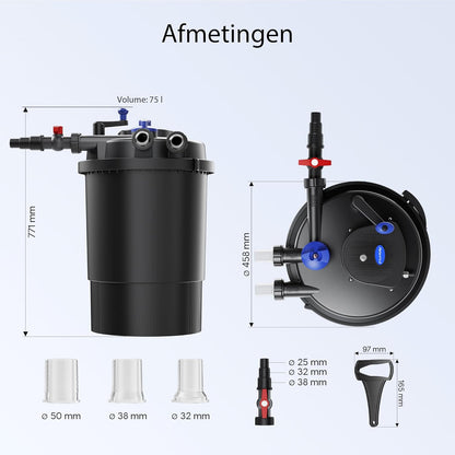 SunSun CPF-30000 Drukvijverfilter UVC-zuivering 55W Vijverfilter met debiet 6000l/h, Schoon vijverwater, vijverfiltersysteem, Voor vijvers tot 6000L, optimale biologische vijverfilterunit