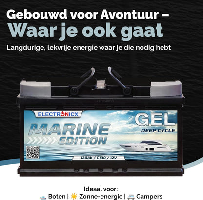 Electronicx GEL Marine huishoudaccu 12V 120Ah / 120 Ah 12 Volt – Deep Cycle accu onderhoudsvrij & verzegeld – 353×175×190 mm – boot jacht zeilboot zonnepaneel camper vrijetijdsstroom GEL