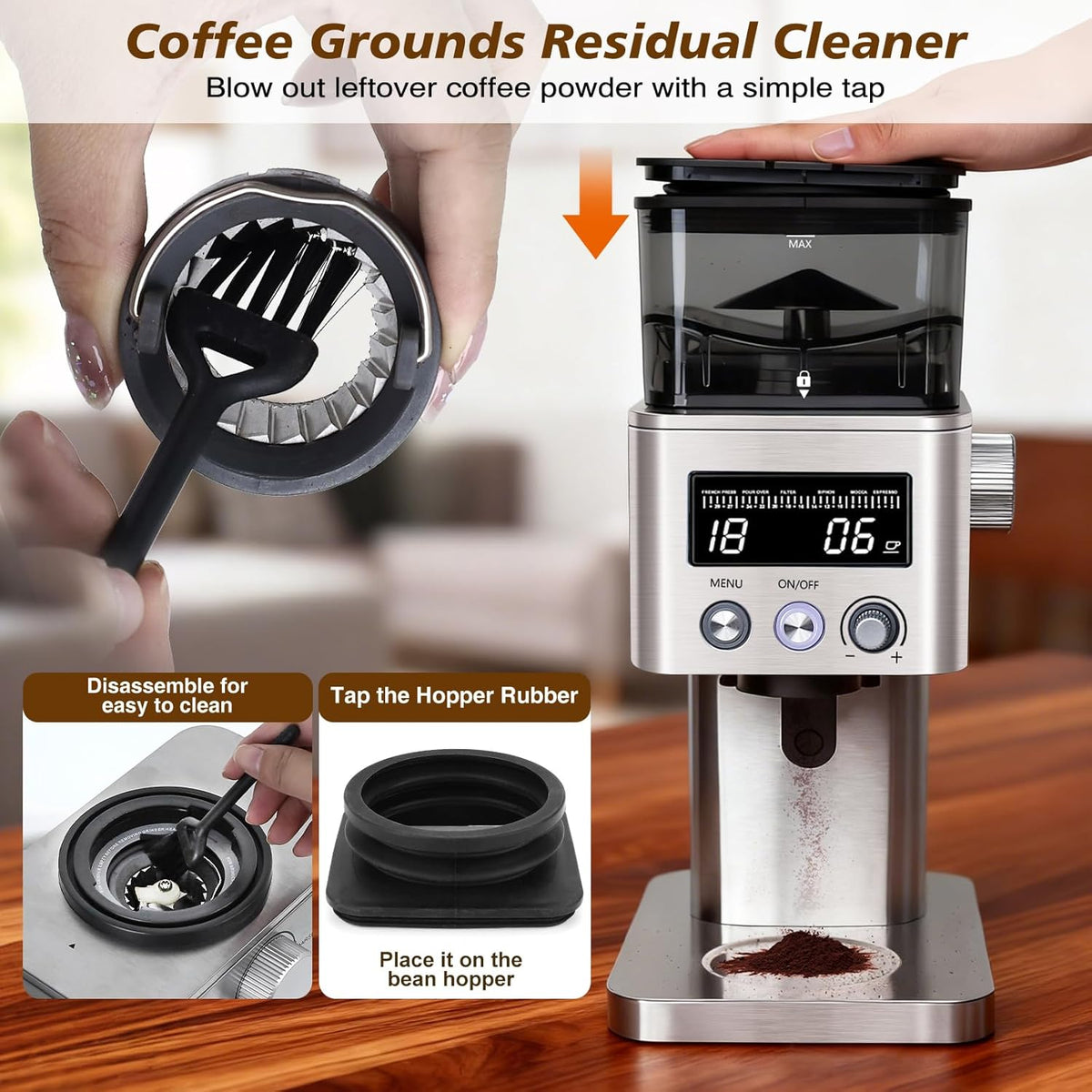 Elektrische Koffiemolen – Koffiemaler – Bonenmaler – Koffiegrinder – Espressomolen – RVS Kegelmaalwerk – 31 Maalgraadinstellingen