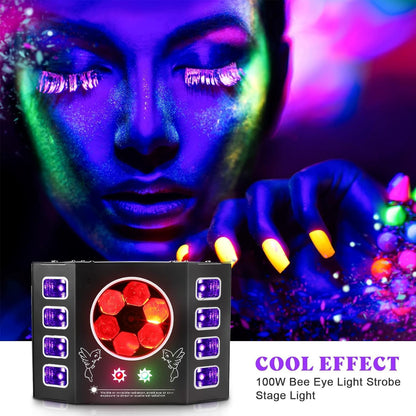 Lichtspel, discolicht, 100 W, feestlicht, bijenoog, uv-flitslicht, 14 DMX-kanalen met spraakbediening, afstandsbediening, geschikt voor bruiloft, verjaardagsfeest, Halloween