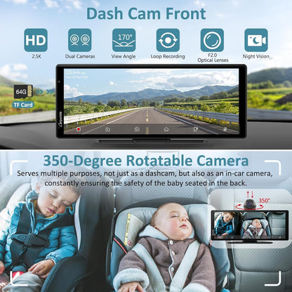 Autoradio Draadloze CarPlay – Android Auto Autoradio – Multimedia Systeem – Auto Entertainment – 9,3 Inch IPS Touchscreen – 4K Draaibare Dashcam & Achteruitrijcamera