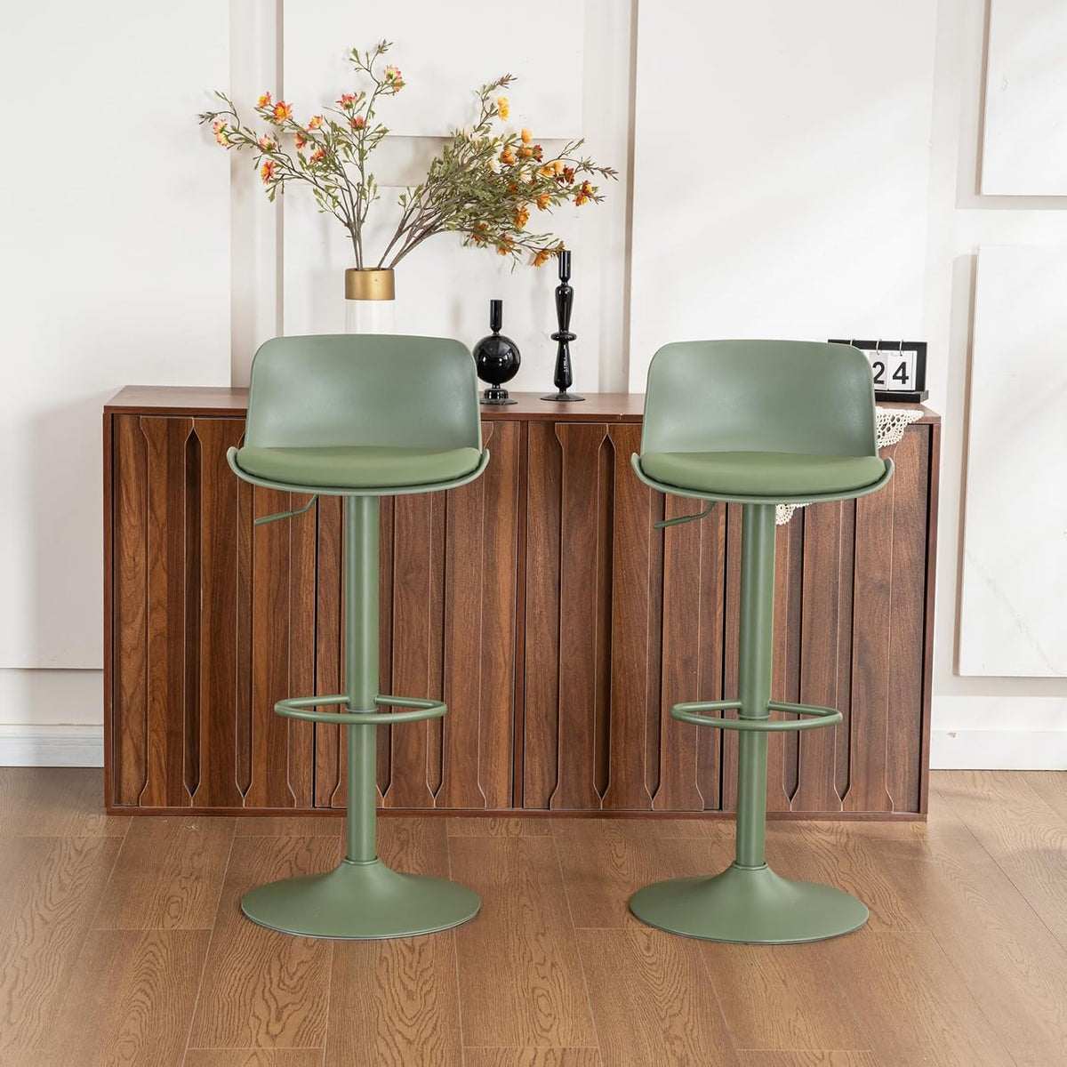 YOUNIKE Barkruk groene barstoelen set van 2, bar kruk in hoogte verstelbare draaistoel, keukenstoelen toonstoel met rugleuning, hoge barkruk voor bar keuken