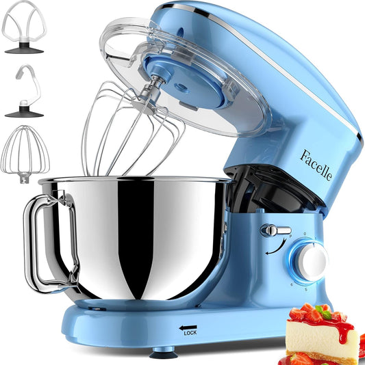 Facelle Staande mixer, 1500 W 6-speed kantel-head voedselmixers taartmixer keuken elektrische keukenmixer met 6L roestvrijstalen kom, deeghaak, platte klopper, garde, spatbescherming, voor bakken