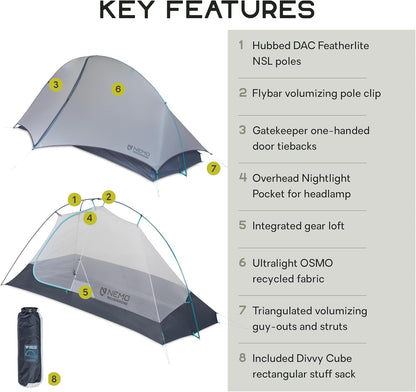 NEMO Apparatuur Hornet Elite OSMO Ultralight Backpacktent - Aluminium/Stormachtige Nacht - 1-Persoon