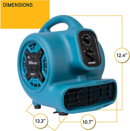 XPOWER P-230AT Mini Mighty 1/4 HP 925 CFM centrifugaal luchtverhuizer, tapijtdroger, vloerventilator, ventilator, stapelbaar, madeliefjesketting, voor waterschaderestauratie, sanitair, thuisgebruik