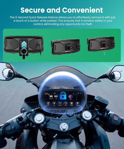 Motornavigatie, draadloos, CarPlay en Android auto via Moto, 6,86 inch HD touchscreen, GPS-navigatie, IP68 waterdicht, Bluetooth, EQ, Assistente Siri/GOO-gle, TPMS