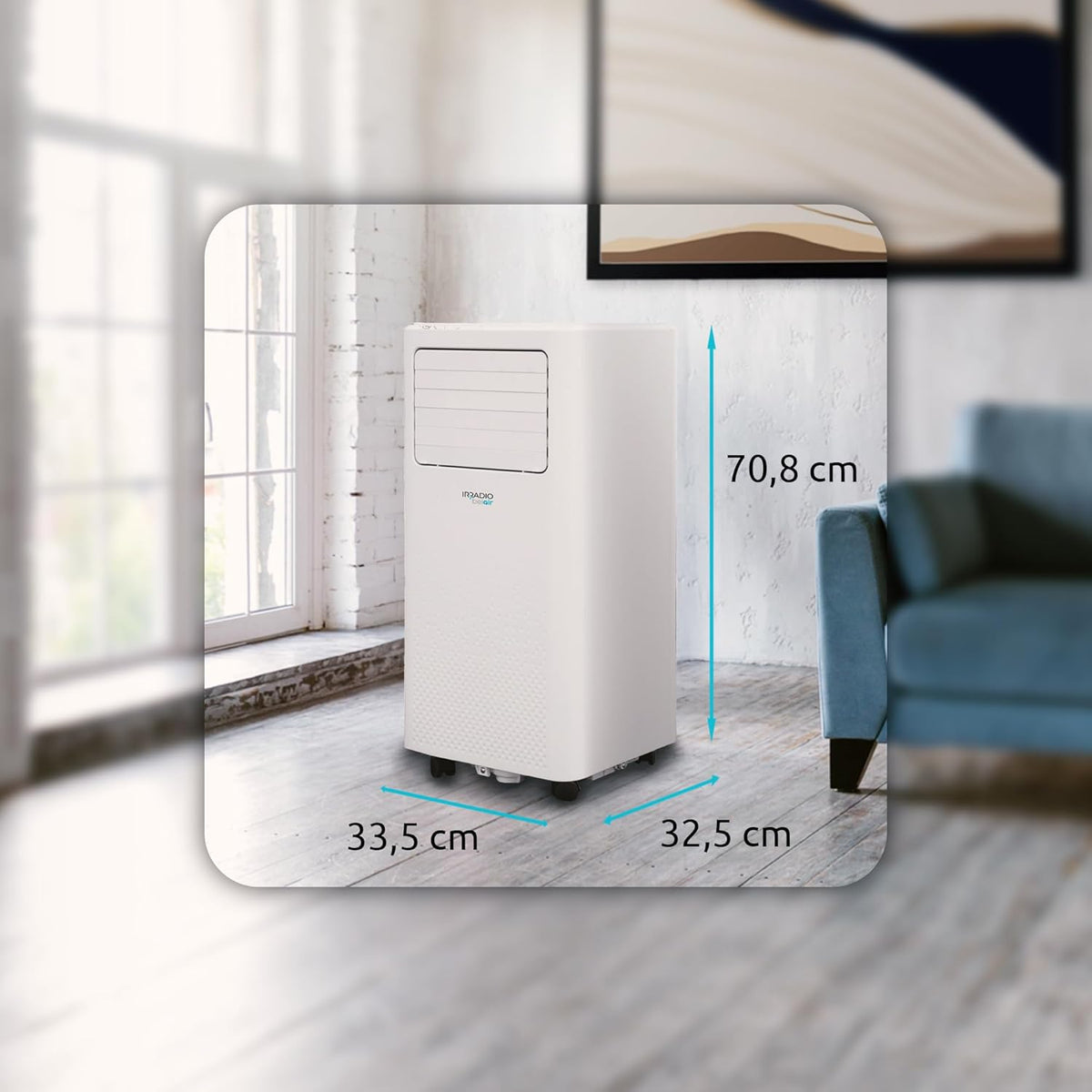 Vigo 9 Draagbare airconditioner, 9000 BTU, met warmtepomp en luchtontvochtiger, R290-gas, geavanceerde functies, draadloze lcd-afstandsbediening, programmeerbare timer en wielen, 63 dB