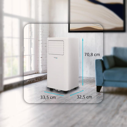 Vigo 9 Draagbare airconditioner, 9000 BTU, met warmtepomp en luchtontvochtiger, R290-gas, geavanceerde functies, draadloze lcd-afstandsbediening, programmeerbare timer en wielen, 63 dB