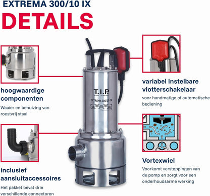 Vuilwaterpomp – Dompelpomp – Bouwpomp – Afwateringspomp – Pomp – 19.500 l/u Debiet – Roestvrijstalen Loopwiel