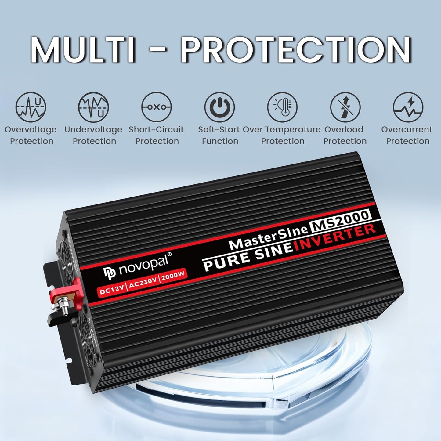 Zuivere Sinusomvormer – Spanningsomvormer – Auto-Omvormer – DC-AC Omvormer – Spanningsconverter – 2000W 12V DC Naar 230V/240V AC – 2 EU Stopcontacten Met 5 Meter Bedrade Afstandsbediening
