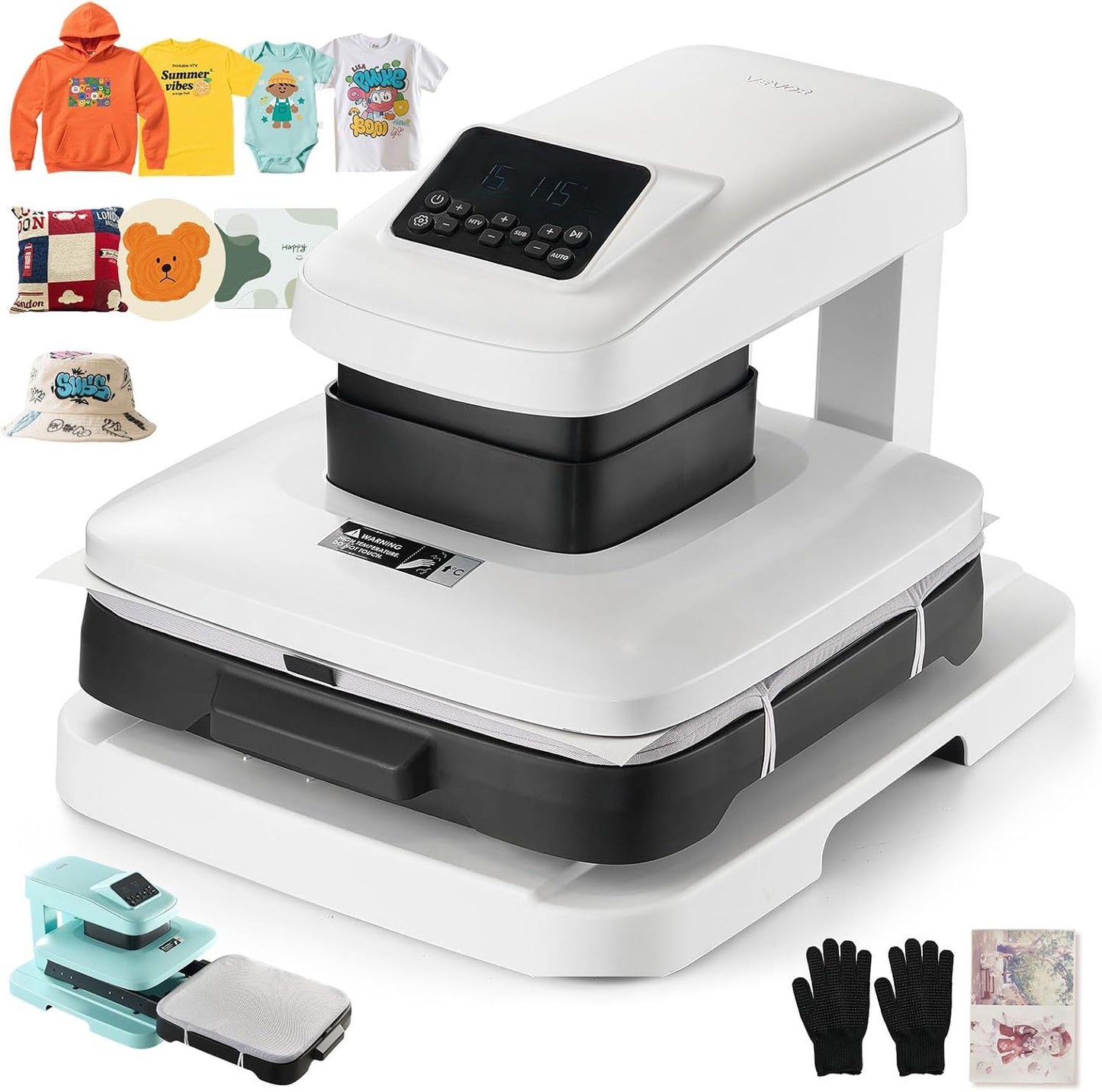 VEVOR Automatische hittepers (38 x 38 cm) T-shirt-pers met automatische vrijgave en instelbare druk, digitaal display, transferpers voor sublimatie vinyl warmteoverdrachtsprojecten, wit