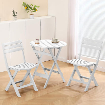 Plastic opvouwbare bistroset, 3-delige terrasbistroset, draagbare binnentafel en stoelen met rugleuning, opvouwbare terrasmeubelset voor balkon, veranda, achtertuin, tuin, zwembad (wit)