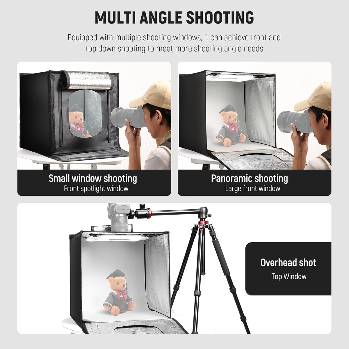Opvouwbare Fotostudio Lichtbak – Lichtbox – Fotobox – Fototent – Fotobooth – 60 x 60 x 60 cm – 160 Leds, 5600K Dimbaar