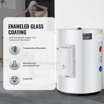 VEVOR Elektrische doorstroomboiler, 1,6 kW, doorstroomboiler met tank van 40 l, met led-display, bediening met knop, waterdichte zijaansluiting, IPX4 waterdichte zijaansluiting, on-demand verwarming