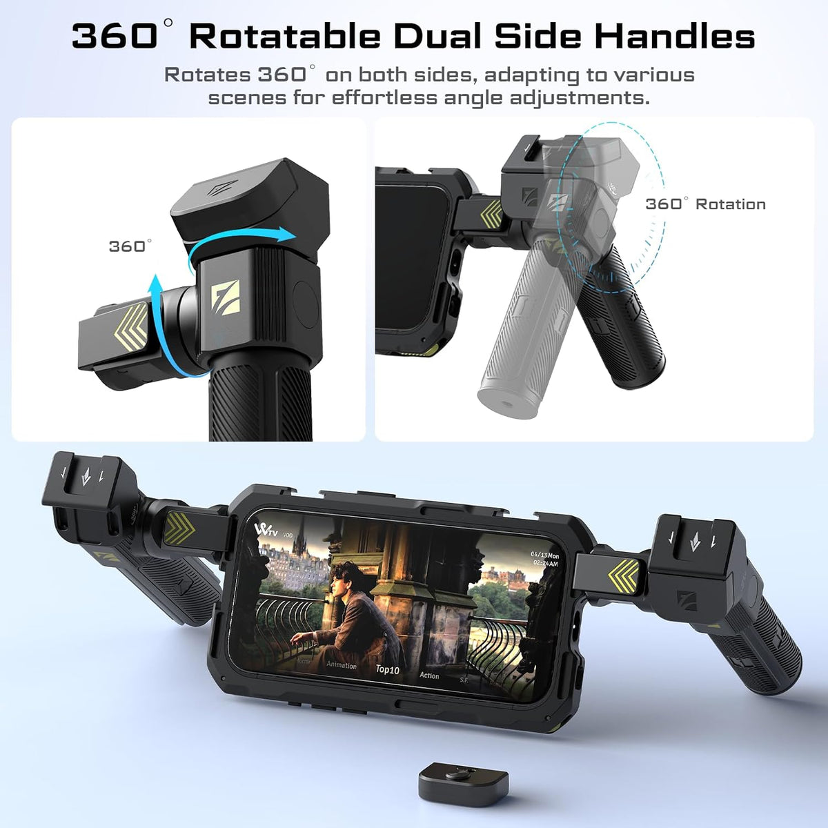 Freewell Multifunctionele Genius Rig Cage zonder gereedschap voor smartphone, snelle installatie, statief- en monopod-handgrepen, Bluetooth-afstandsbediening voor iPhone 15 Pro Max