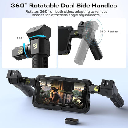 Freewell Multifunctionele Genius Rig Cage zonder gereedschap voor smartphone, snelle installatie, statief- en monopod-handgrepen, Bluetooth-afstandsbediening voor iPhone 15 Pro Max