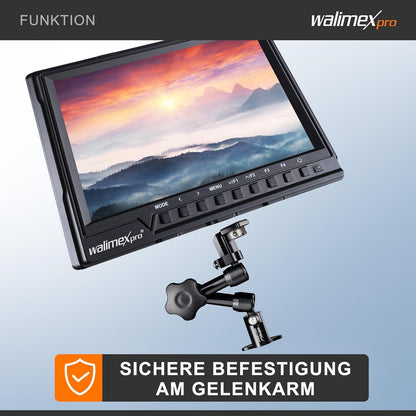 Walimex pro Full HD Monitor Director III Set - 7 inch IPS LCD-scherm - scharnierarm & bescherming tegen verdraaien - Focusassistent - met HDMI en AV-ingang - Inclusief batterij & oplader