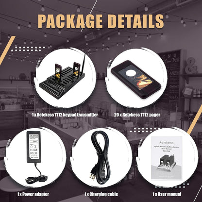 Retekess T111 Pager Restaurant Classic Wireless Guests Call System CE 20 Pager 12H for Restaurant Food Truck Food Court Snack Hospital Pizzeria Church - QUORE