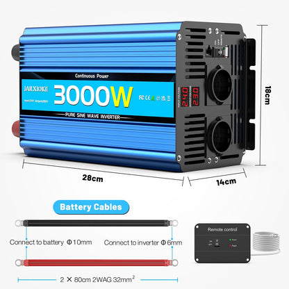 Omvormer zuivere as 3000 W omvormer 24 V 220 V / 230 V stroomomvormer - 2 AC-stopcontacten en USB-poorten en aansluitingen met hoge stroomsterkte voor auto, caravan, boot