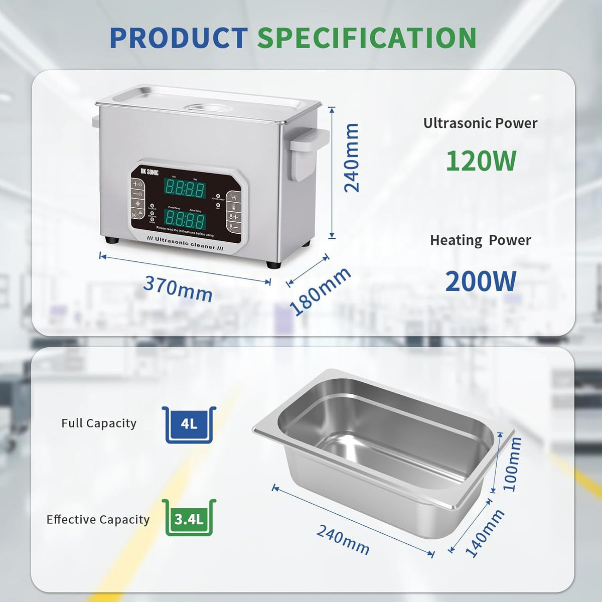 DK SONIC Professionele Ultrasone Cleaner 4L, 120W Precisie Ultrasone Sieraden Cleaner met Timer, Verwarming & Aanraakbediening, Multi-Toepassing voor Brillen, Kettingen, Horloges (Inclusief Mand)