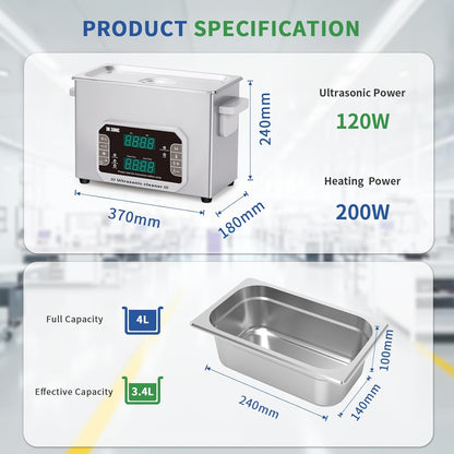 DK SONIC Professionele Ultrasone Cleaner 4L, 120W Precisie Ultrasone Sieraden Cleaner met Timer, Verwarming & Aanraakbediening, Multi-Toepassing voor Brillen, Kettingen, Horloges (Inclusief Mand)