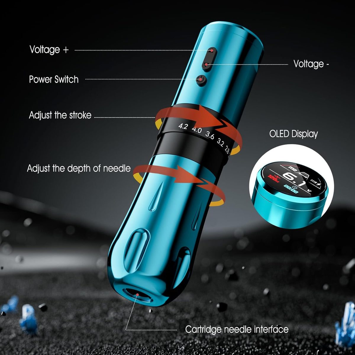 Biomaser U7 Draadloze machine, 2 stuks, 2000 mAh accu, HD-kleurenscherm, bulshless motor, 6 slagen, instelbare motor, draadloos of bekabeld, voor professionele onderzoekers