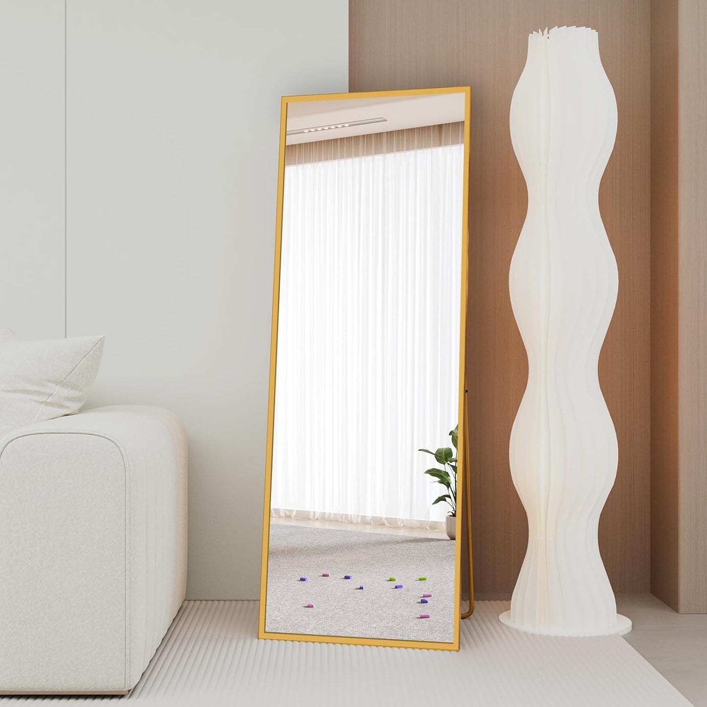 Beauty4U Spiegel in volledige lengte, 140 x 50 cm, vrijstaand, hangend of leunend, grote vloerspiegel met goudkleurig frame van aluminiumlegering voor woonkamer of slaapkamer