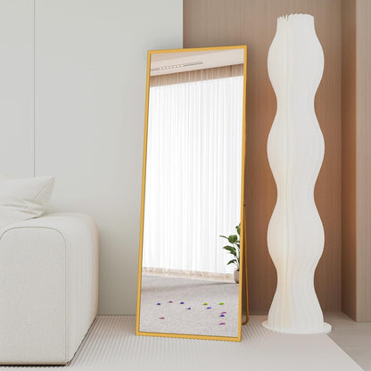 Beauty4U Spiegel in volledige lengte, 140 x 50 cm, vrijstaand, hangend of leunend, grote vloerspiegel met goudkleurig frame van aluminiumlegering voor woonkamer of slaapkamer
