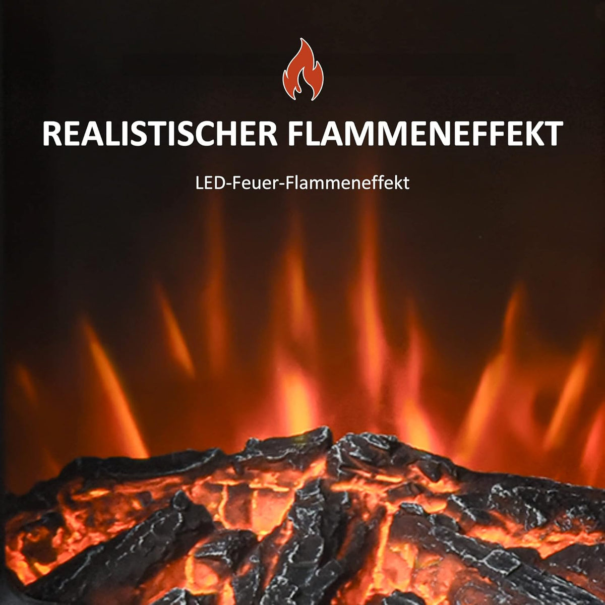 Elektrische Sfeerhaard – Elektrische Haard – Vrijstaande Haard – Open Haard – Sfeerverwarming – Realistisch Vlameffect – Instelbare Thermostaat 1000/2000W – Voor 20-25 m² - QUORE