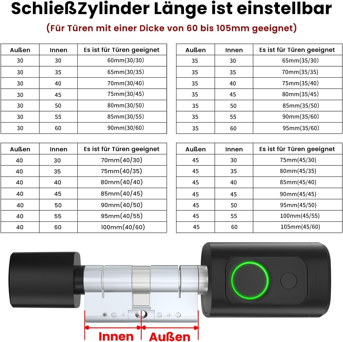 AVATTO Smart deurslot met vingerafdruk en wachtwoord voor 60-90mm deur, sleutelcilindermaat is verstelbaar, met sleutel, IC-kaart, ondersteunt Smart Life app voor afstandsbediening