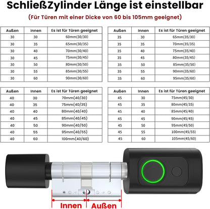 AVATTO Smart deurslot met vingerafdruk en wachtwoord voor 60-90mm deur, sleutelcilindermaat is verstelbaar, met sleutel, IC-kaart, ondersteunt Smart Life app voor afstandsbediening