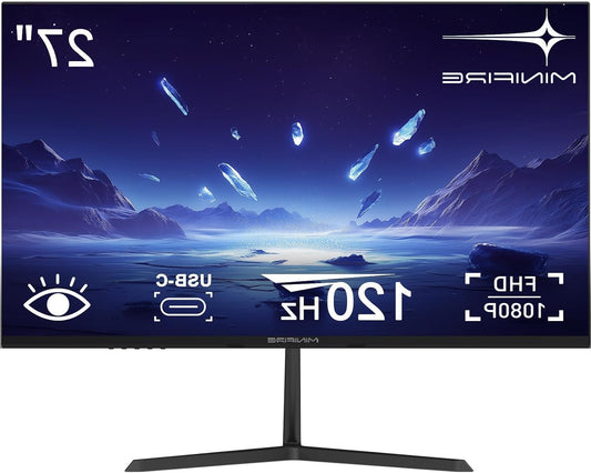 Minifire 27 Inch Monitor, USB Type C Connection, 120 Hz, Eye-Care for Business and Office, Ultra Slim Frame, FHD 1080P Computer Monitor PC Screen, Flicker-Free, Low Mode, HDMI Connection (MF27X3AL) - QUORE