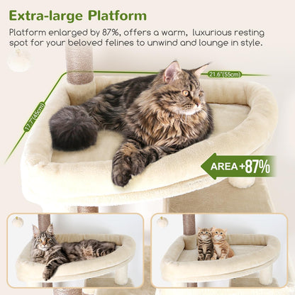 Krabpaal – Kattenboom – Kattenhuis – Kattenmeubel – Kattenmand – XL 213 cm Hoog – Luxe Sisal Krabpaal – Stabiel Met 2 Ruime Kattenholen En Gevoerde Zitstangen