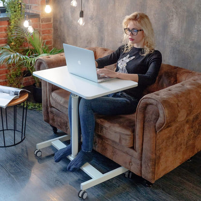 Tatkraft Trend Airlift pneumatisch zit-sta laptopbureau met wielen, verstelbare hoogte 74-114 cm Moeiteloze gasliftregeling, thuiskantoor mobiele laptopstandaard, Wit