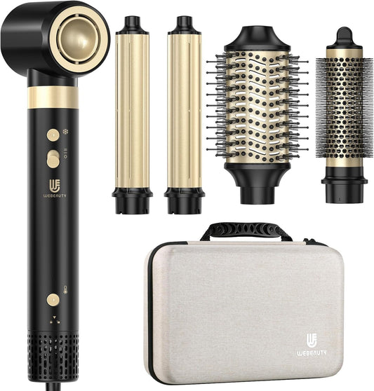6-In-1 Airstyler Zwart – Föhnborstel – Haardroger – Volumeborstel – Air Krultang – Dual Voltage 110-240 V – 110.000 Omw/Min, 30 M/S En 500 Miljoen Negatieve Ionen