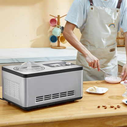 VEVOR Elektrische ijsmachine voor thuis, inhoud 2 l, ca. 180 W, elektrische ijsmachine met lcd-display, snelle bereiding zonder voorvriezen voor ijs, Sorbetti Frozen Yoghurt