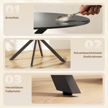 Ronde Eettafel – Eettafel Rond – Keukentafel – Tafel Voor 4 Personen – Industriële Eettafel – Ø120 cm – Krasbestendig Melamine – Verstelbare Stalen Poten