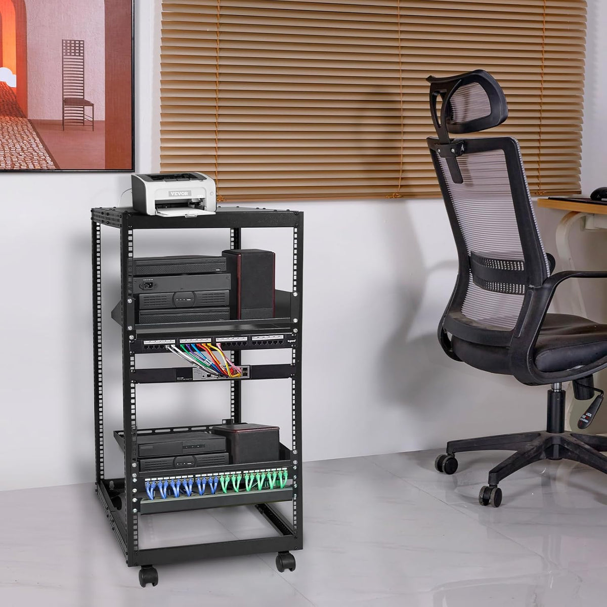 20U Open Frame Server Rack Met Wielen – Serverrack – Netwerkrack – AV-Rack – 19 Inch Rack – Verstelbare Diepte 23 Tot 40 Inch – Draagvermogen Tot 500 Lbs