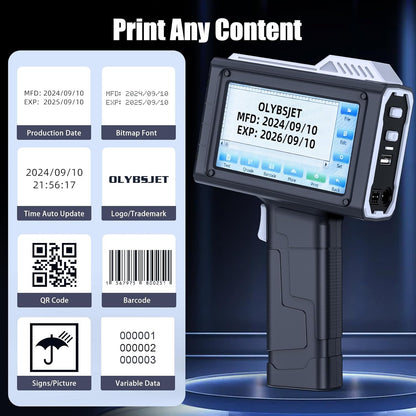 Draagbare handprinter BT-HH6205B met 4,3 inch HD touchscreen 12,7 mm hand inkjetprinter voor tekst, datum, barcode, QR-code, chargenummer, variabele gegevens, afdrukken op karton, hout