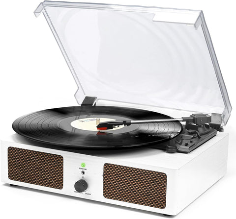 Platenspeler - Geïntegreerde Luidsprekers - Vintage Fonograaf - met Bluetooth-Riemaandrijving - 3 snelheden - voor Muziekgenot - Woondecoratie - Hout - Wit