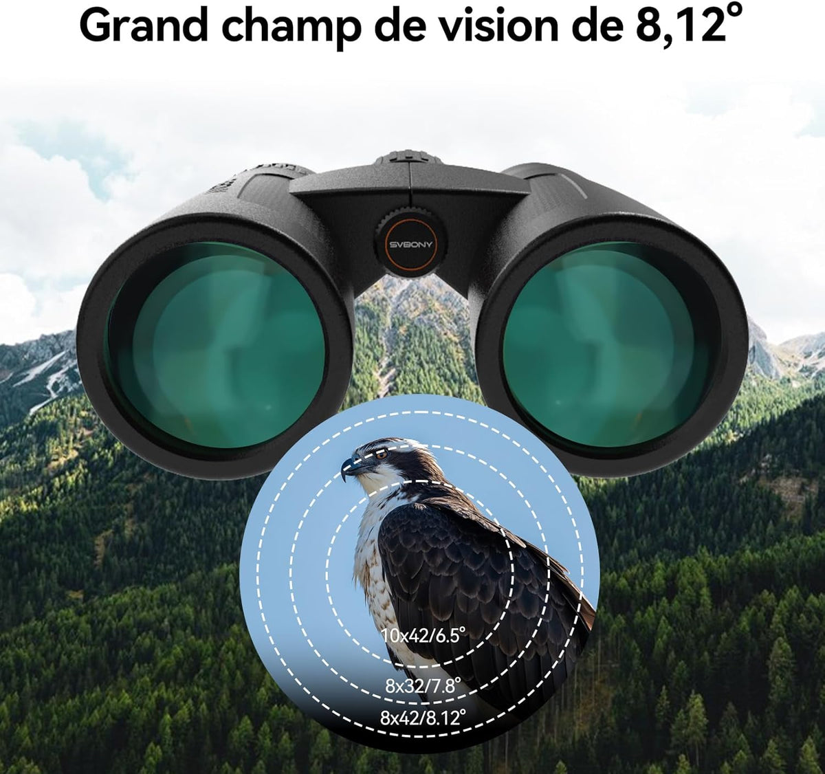 Svbony Upgraded SV202 8x42 ED Binoculars, BAK4 Prism FMC Lens, IPX7 Waterproof, Phase Correction, Dielectric Prism Coating, Wide Angle Lens for Adults, Bird Watching - QUORE