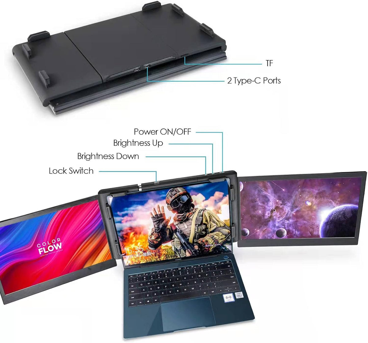 Teamgee Portable Monitor for Laptop, 13.3" Full HD 1080p IPS Display, Dual Triple Monitor Screen Extender, Compatible with 13"-17" Mac Windows Android Laptop - QUORE