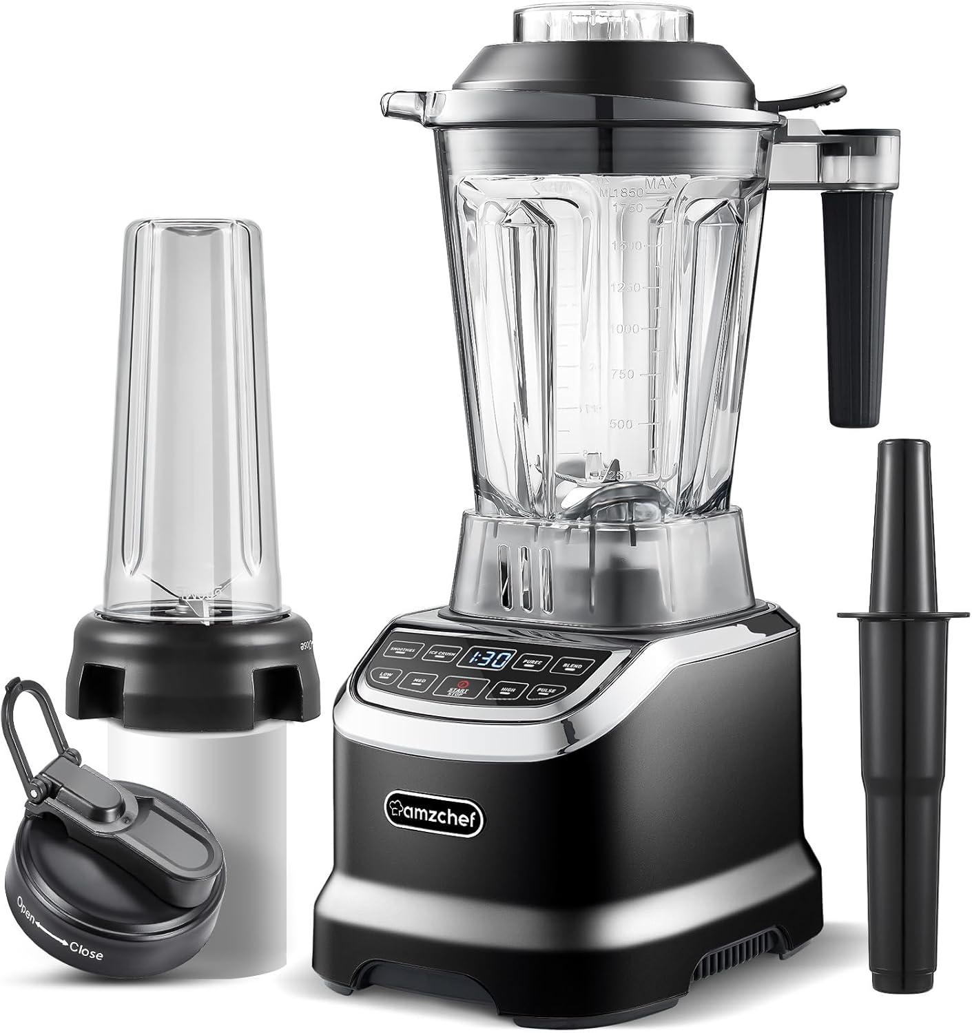 AMZCHEF 2-in-1 blender met twee mixcontainers - krachtige mixer 1800 W