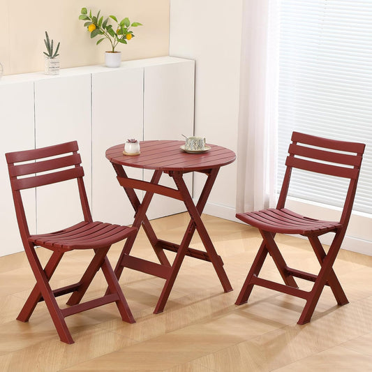 Bistroset 3-delig, rood, balkonset 2 stoelen, 1 tafel, balkonmeubel, inklapbaar, voor binnen en buiten, met rugleuning, inklapbare terrasmeubelset voor balkon, tuin, zwembad