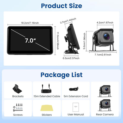 Hikity Achteruitrijcameraset voor 2 camera's IP68 met touchscreen, achteruitrijcamera met audio-afspelen/loopopname/BSD/IR zicht, voor camping, vrachtwagen, camper, aanhangers, 12 V-24 V